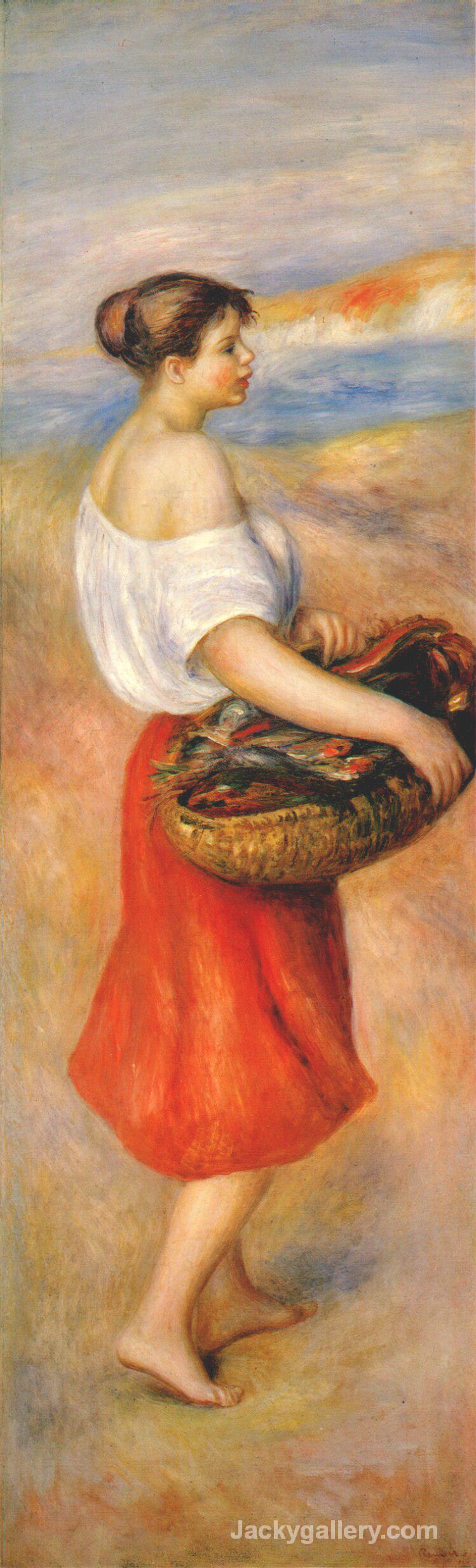 Girl with a basket of fish by Pierre Auguste Renoir paintings reproduction